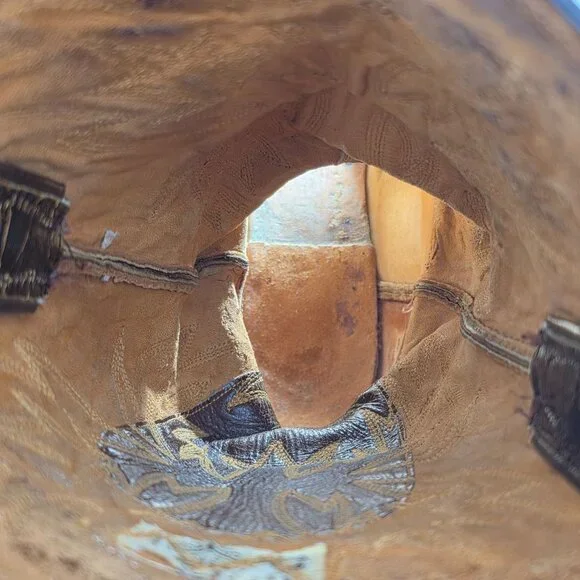 Vintage Exotic Justin Cowboy Boots Mens size 9D Brown Western 9020 White Label - Picture 15 of 16